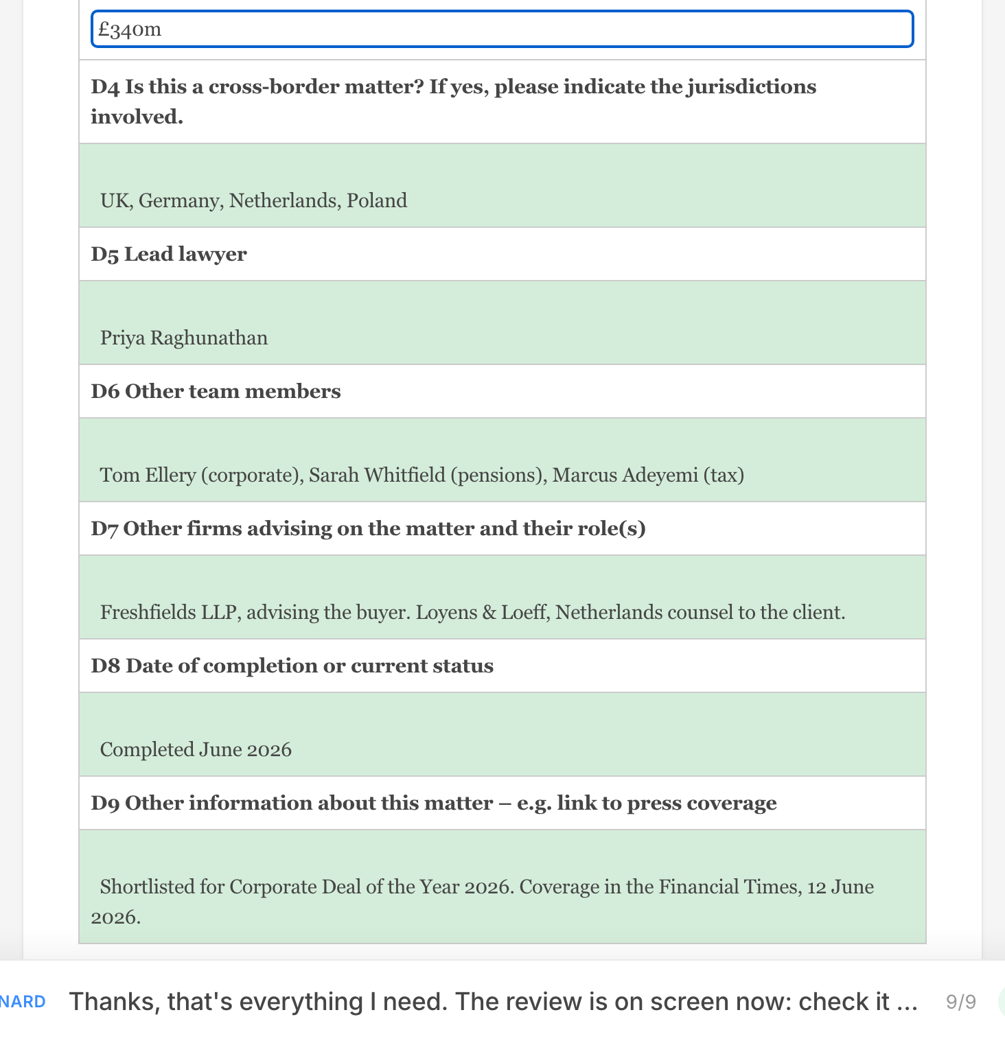 The completed submission with a download button